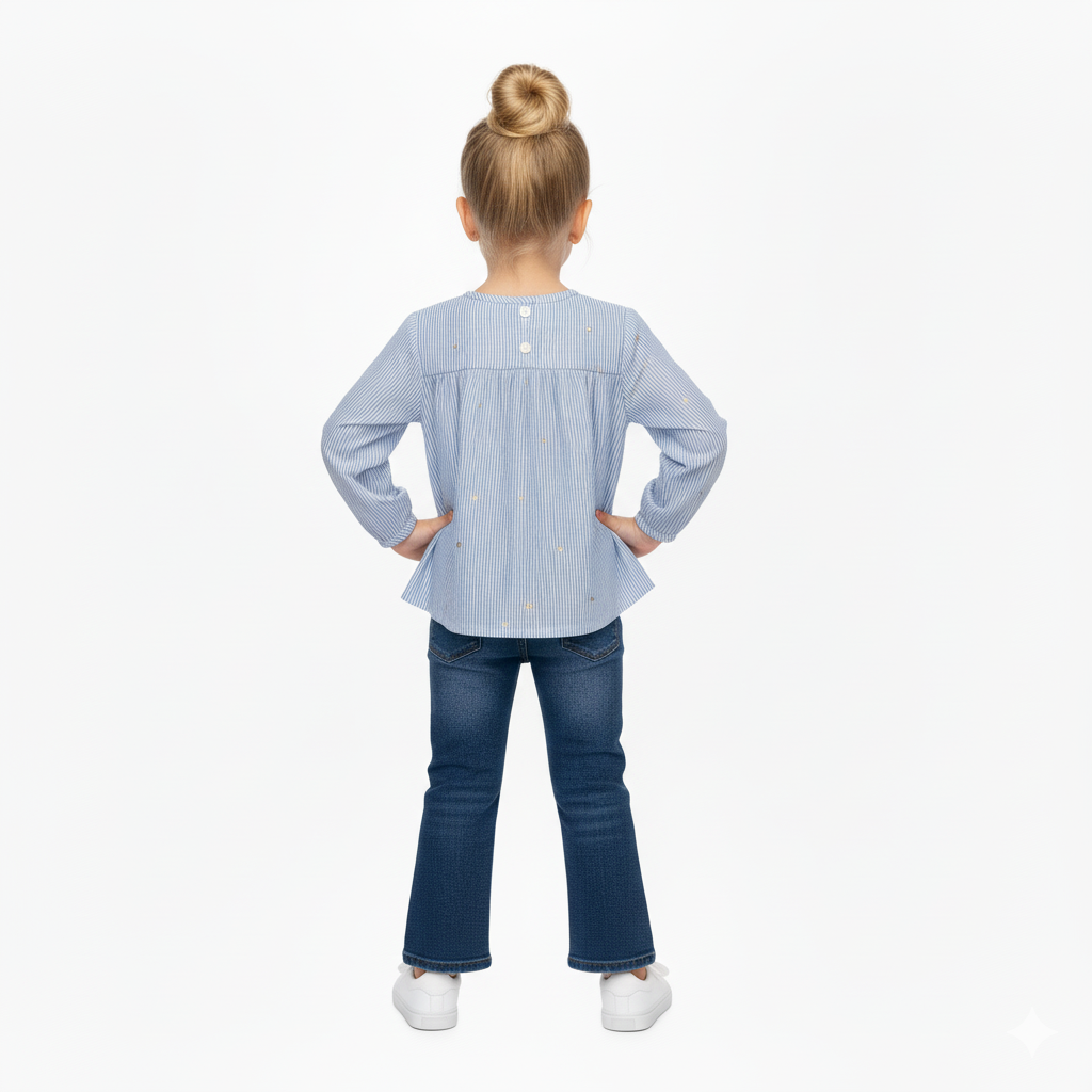 Bluse Mila | blau, weiß, mit Herzstickerei